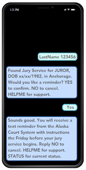 Jury Service Text Message Reminder Signed Up text message